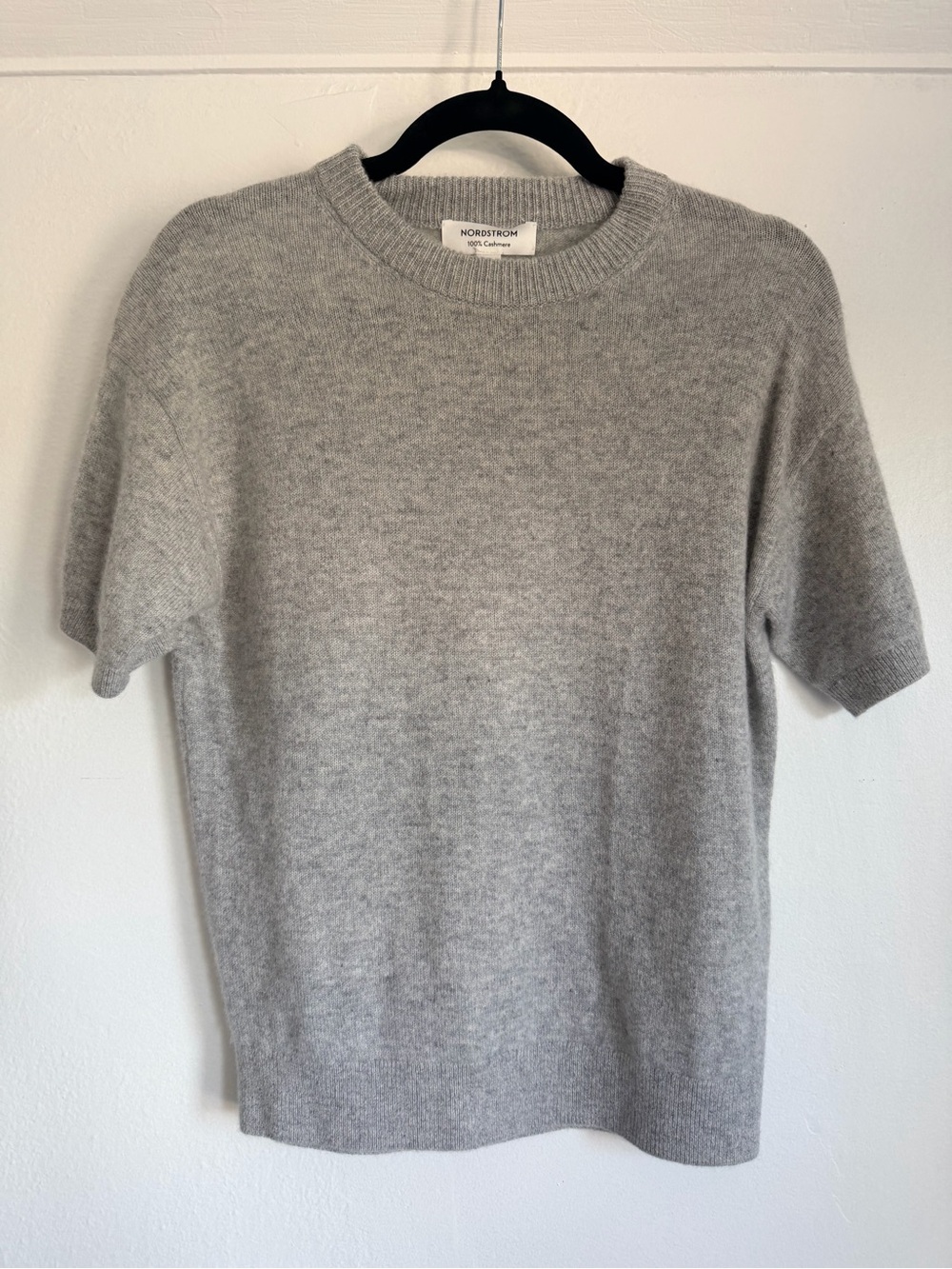 Nordstrom Gray Short-Sleeve 100% Cashmere Crewneck